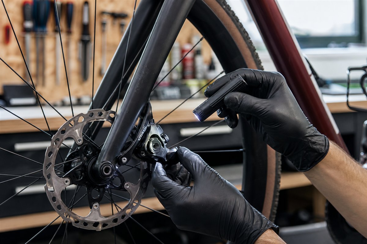 A close inspection of a modern bicycle disc brake